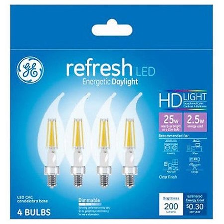 CURRENT GE Lighting 240195 2.5W Candle Shape Daylight Light Color Clear Bulb - Pack of 4 240195